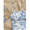 imageGirls Floral Mesh Ruched Bust Mini Dress Spaghetti Strap Vacation Summer Cami DressesBlue and White