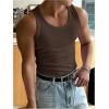 imageMens Summer Tank Top Scoop Neck Knit Gym Workout Muscle Tank Undershirt Sleeveless ShirtsCoffee Brown