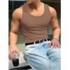 imageMens Summer Tank Top Scoop Neck Knit Gym Workout Muscle Tank Undershirt Sleeveless ShirtsDeep Khaki