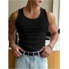 imageMens Summer Tank Top Scoop Neck Knit Gym Workout Muscle Tank Undershirt Sleeveless ShirtsPlain Black