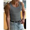 imageMens Summer Tank Top Scoop Neck Knit Gym Workout Muscle Tank Undershirt Sleeveless ShirtsPure Grey