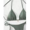 imageRoseSeeek Womens 2 Piece Swimsuit Halter Triangle Ruched High Cut Bathing Suit Thong Cheeky Bikini SetArmy Green