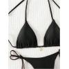 imageRoseSeeek Womens 2 Piece Swimsuit Halter Triangle Ruched High Cut Bathing Suit Thong Cheeky Bikini SetBlack