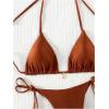 imageRoseSeeek Womens 2 Piece Swimsuit Halter Triangle Ruched High Cut Bathing Suit Thong Cheeky Bikini SetRust Brown