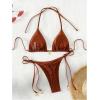 imageRoseSeeek Womens 2 Piece Swimsuit Halter Triangle Ruched High Cut Bathing Suit Thong Cheeky Bikini SetRust Brown