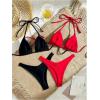 imageWomens 2 Pack High Cut Bikini Sets Halter Triangle String Thong Swimsuit Bathing SuitMulticolor