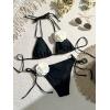 imageWomens 2 Piece Bathing Suit Floral Appliques Halter Tie Back Triangle Bikini SwimsuitsBlack