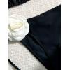 imageWomens 2 Piece Bathing Suit Floral Appliques Halter Tie Back Triangle Bikini SwimsuitsBlack