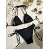 imageWomens 2 Piece Bathing Suit Floral Appliques Halter Tie Back Triangle Bikini SwimsuitsBlack