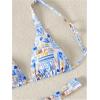 imageWomens 2 Piece Bathing Suit Graphic Boho Triangle Swimsuits Thong Cheeky Floral Bikini SetBlue and White