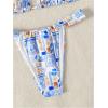 imageWomens 2 Piece Bathing Suit Graphic Boho Triangle Swimsuits Thong Cheeky Floral Bikini SetBlue and White