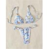 imageWomens 2 Piece Bathing Suit Graphic Boho Triangle Swimsuits Thong Cheeky Floral Bikini SetBlue and White