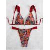 imageWomens 2 Piece Bathing Suit Graphic Boho Triangle Swimsuits Thong Cheeky Floral Bikini SetDeep Red