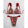imageWomens 2 Piece Bathing Suit Graphic Boho Triangle Swimsuits Thong Cheeky Floral Bikini SetDeep Red