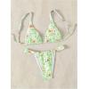 imageWomens 2 Piece Bathing Suit Graphic Boho Triangle Swimsuits Thong Cheeky Floral Bikini SetGreen