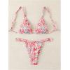 imageWomens 2 Piece Bathing Suit Graphic Boho Triangle Swimsuits Thong Cheeky Floral Bikini SetRed