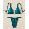 imageWomens 2 Piece Bathing Suit Spaghetti Strap Wireless Triangle Thong Bikini Sets Cheeky SwimsuitsTeal Blue