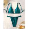 imageWomens 2 Piece Bathing Suit Spaghetti Strap Wireless Triangle Thong Bikini Sets Cheeky SwimsuitsTeal Blue