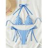 imageWomens 2 Piece Bikini Sets Halter Tie Side Triangle Swimsuit Striped Bathing SuitBlue