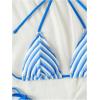 imageWomens 2 Piece Bikini Sets Halter Tie Side Triangle Swimsuit Striped Bathing SuitBlue