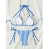 imageWomens 2 Piece Bikini Sets Halter Tie Side Triangle Swimsuit Striped Bathing SuitBlue