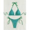 imageWomens 2 Piece Bikini Sets Halter Tie Side Triangle Swimsuit Striped Bathing SuitGreen