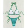 imageWomens 2 Piece Bikini Sets Halter Tie Side Triangle Swimsuit Striped Bathing SuitGreen