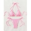 imageWomens 2 Piece Bikini Sets Halter Tie Side Triangle Swimsuit Striped Bathing SuitLight Pink