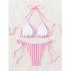 imageWomens 2 Piece Bikini Sets Halter Tie Side Triangle Swimsuit Striped Bathing SuitLight Pink