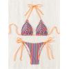 imageWomens 2 Piece Bikini Sets Halter Tie Side Triangle Swimsuit Striped Bathing SuitMulticolor