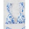 imageWomens 2 Piece Bikini Sets High Cut Ruffle Trim Triangle Floral Bathing Suit Wireless Tie Back SwimsuitBlue and White