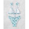 imageWomens 2 Piece Bikini Sets High Cut Ruffle Trim Triangle Floral Bathing Suit Wireless Tie Back SwimsuitCadet Blue
