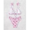 imageWomens 2 Piece Bikini Sets High Cut Ruffle Trim Triangle Floral Bathing Suit Wireless Tie Back SwimsuitHot Pink