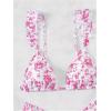 imageWomens 2 Piece Bikini Sets High Cut Ruffle Trim Triangle Floral Bathing Suit Wireless Tie Back SwimsuitHot Pink
