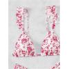 imageWomens 2 Piece Bikini Sets High Cut Ruffle Trim Triangle Floral Bathing Suit Wireless Tie Back SwimsuitRed