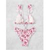 imageWomens 2 Piece Bikini Sets High Cut Ruffle Trim Triangle Floral Bathing Suit Wireless Tie Back SwimsuitRed