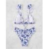 imageWomens 2 Piece Bikini Sets High Cut Ruffle Trim Triangle Floral Bathing Suit Wireless Tie Back SwimsuitRoyal Blue