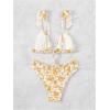 imageWomens 2 Piece Bikini Sets High Cut Ruffle Trim Triangle Floral Bathing Suit Wireless Tie Back SwimsuitYellow