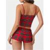 imageWomens 2 Piece Camo Print Outfits Lace Ruched Cropped Camisole Tops and Mini Shorts Summer SetRed