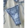 imageWomens 2 Piece Denim Print String Bikini Sets Backless Halter Triangle Bathing Suit SwimsuitsLight Blue