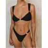 imageWomens 2 Piece High Cut Bikini Set Beaded Ring Linked Triangle Wireless Bathing Suit SwimsuitBlack