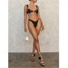imageWomens 2 Piece High Cut Bikini Set Beaded Ring Linked Triangle Wireless Bathing Suit SwimsuitBlack