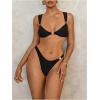 imageWomens 2 Piece High Cut Bikini Set Beaded Ring Linked Triangle Wireless Bathing Suit SwimsuitBlack
