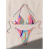 imageWomens 2 Piece High Cut Bikini Sets Halter Triangle String Bathing Suit Allover Printed SwimsuitMulticolor