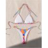 imageWomens 2 Piece High Cut Bikini Sets Halter Triangle String Bathing Suit Allover Printed SwimsuitMulticolor