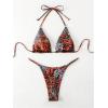imageWomens 2 Piece Leopard Animal Print Bikini Sets Halter Tie String Swimsuits High Cut Sexy Bathing SuitsRed Leopard