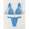 imageWomens 2 Piece Leopard Floral Bathing Suit Wireless Triangle Swimsuit High Waisted Bikini SetsBlue