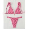 imageWomens 2 Piece Leopard Floral Bathing Suit Wireless Triangle Swimsuit High Waisted Bikini SetsBright Pink