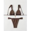 imageWomens 2 Piece Leopard Floral Bathing Suit Wireless Triangle Swimsuit High Waisted Bikini SetsBrown