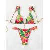 imageWomens 2 Piece Leopard Floral Bathing Suit Wireless Triangle Swimsuit High Waisted Bikini SetsGreen and Pink